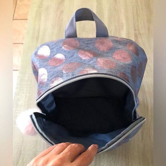 JUSTICE “Rose Gold” Pink / Gray “Distressed” Shimmer Backpack - Picture 5 of 6